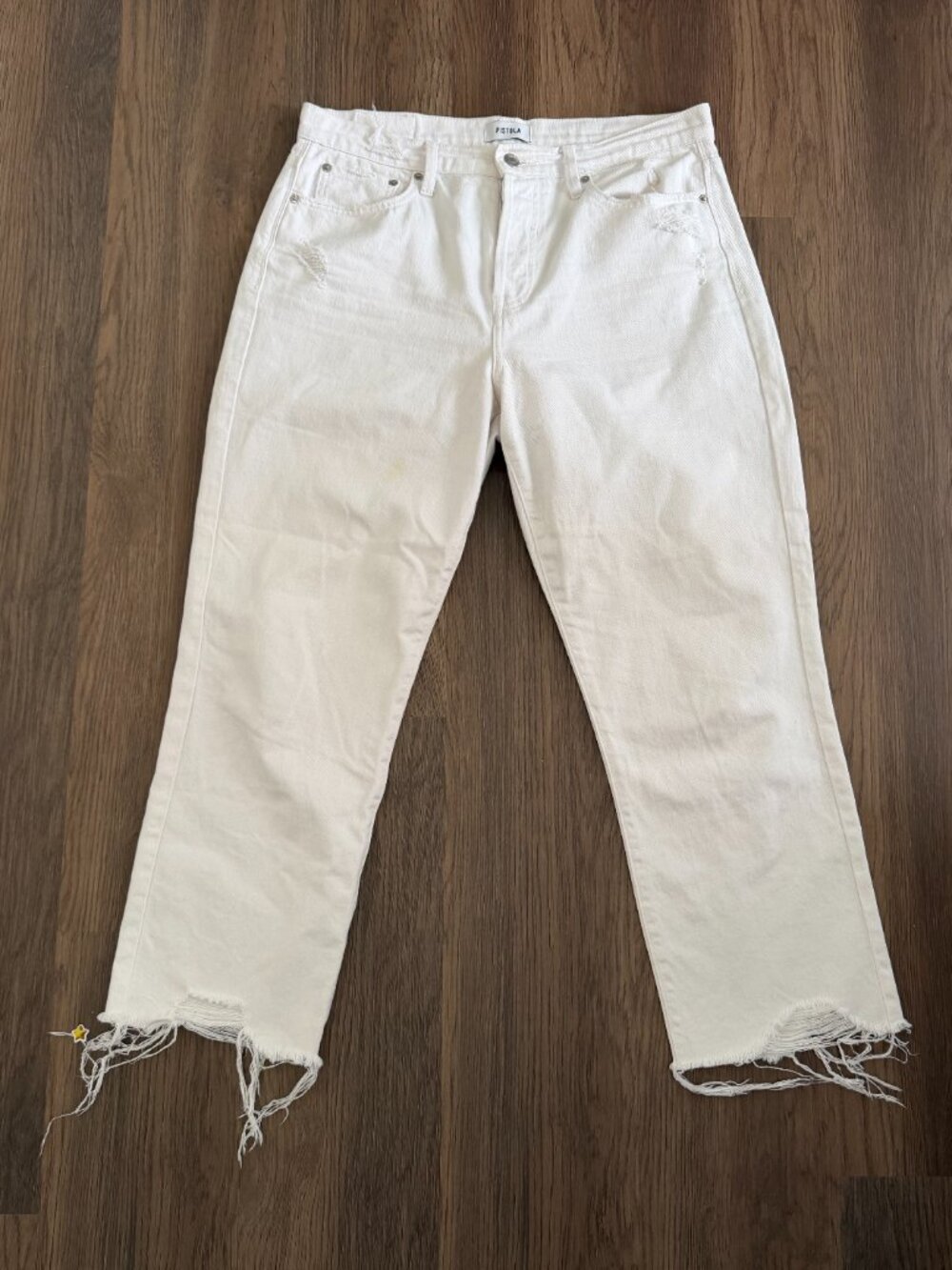 Pistola Jeans Womens 30 White High Rise Distressed Raw Hem Straight Leg Denim
